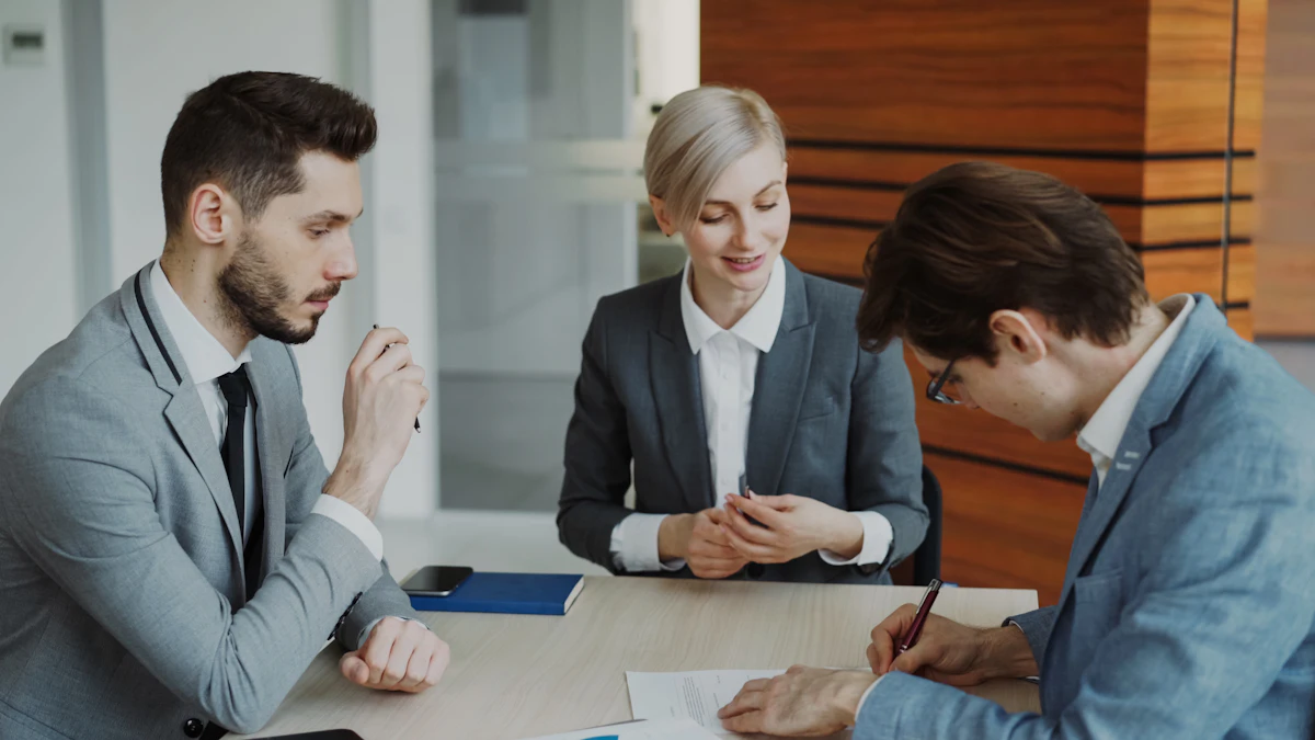 A lawyer and client going through paperwork together